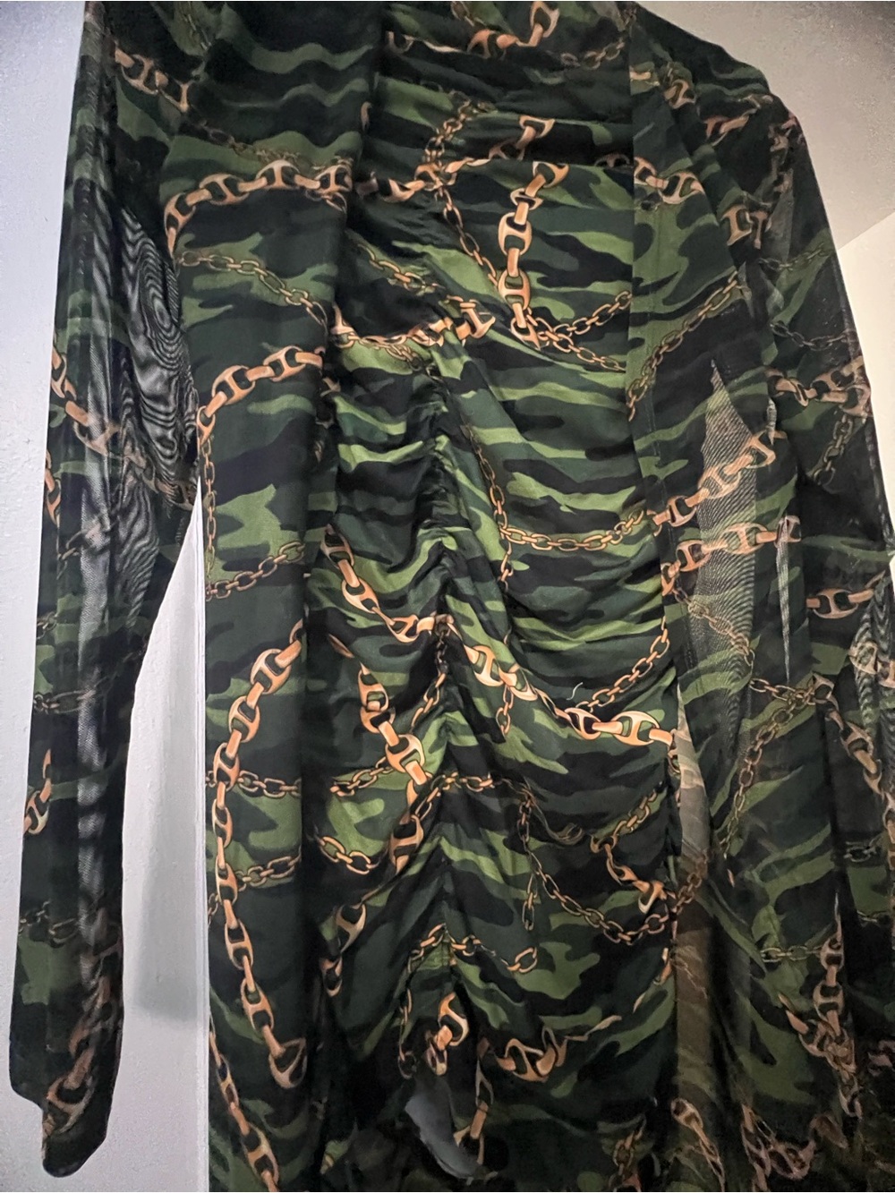 Absolutely Green Camo & Gold Chain Sheer Skirt set with Duster